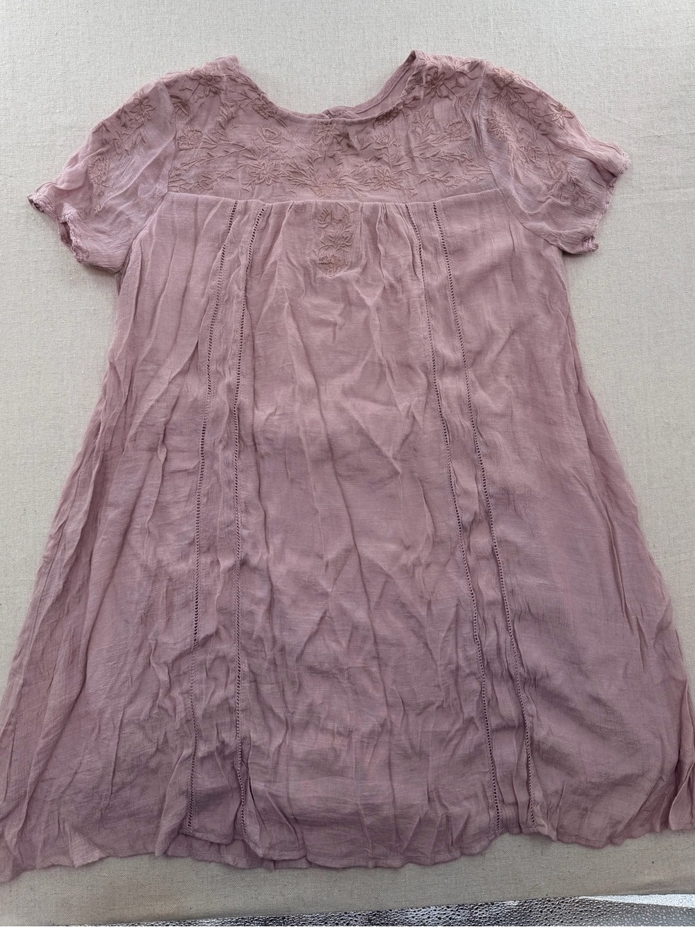 Crescent Dusty Rose Embroidered Short-Sleeve Dress